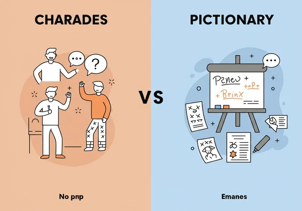 Charades with no props vs Pictionary with drawing supplies