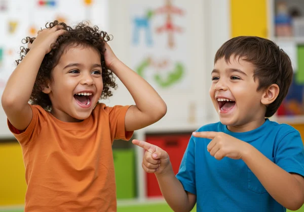 Children acting out an animal during charades