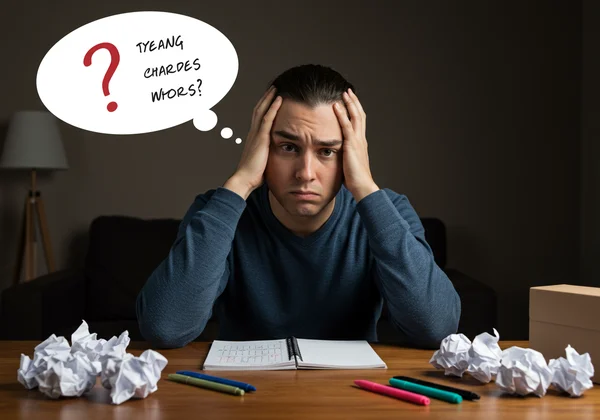 Stressed person trying to brainstorm DIY charades words