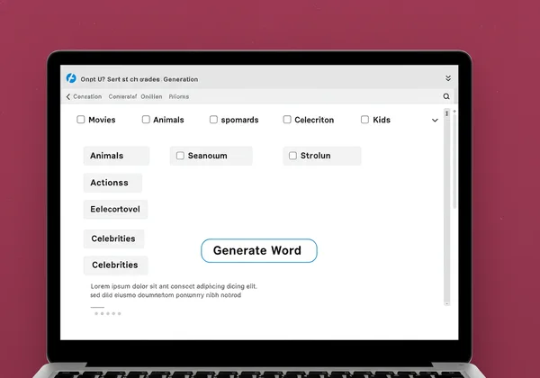 Online charades generator interface with diverse categories
