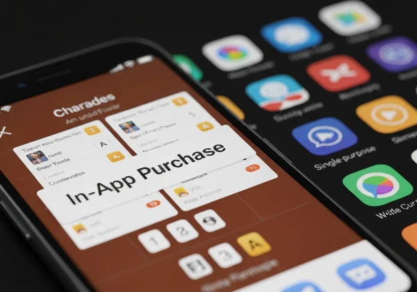 Mobile phone screen showing cluttered apps and in-app purchase
