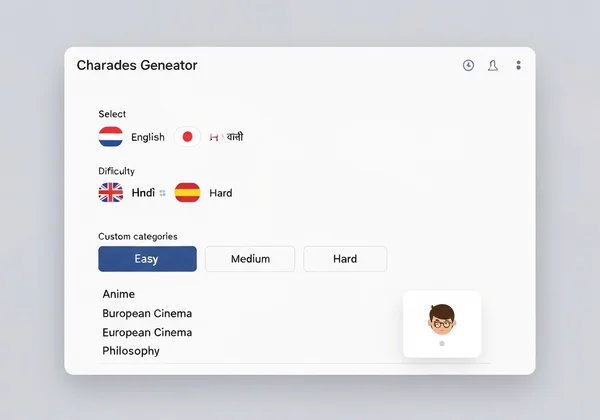 Multilingual charades generator interface