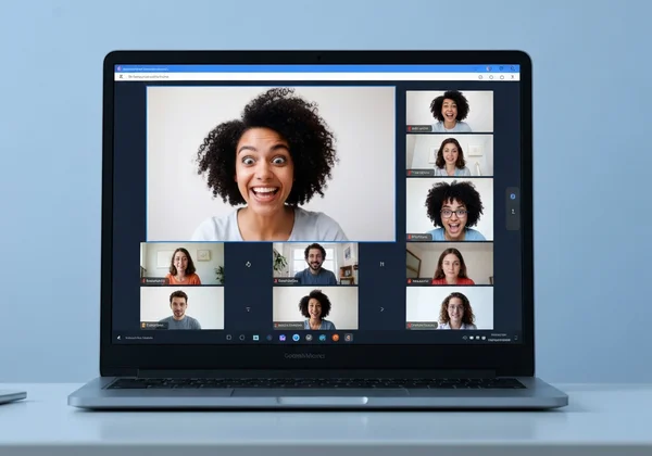 Laptop showing virtual charades game setup