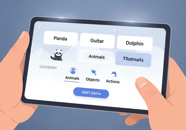 Orang menggunakan penjana charades dalam talian di tablet